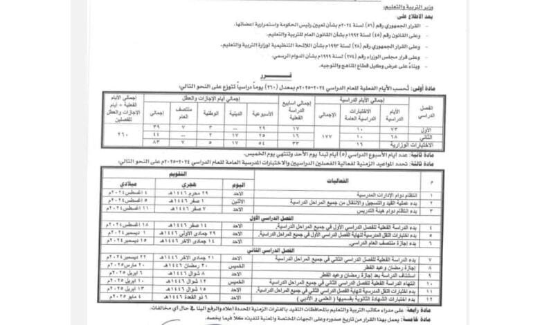 وزارة التربية تعلن ١٨ أغسطس المقبل موعداً لبدأ العام الدراسي الجديد* ٢٠٢٤/٢٠٢٥ 1 IMG 20240724 WA0007 1