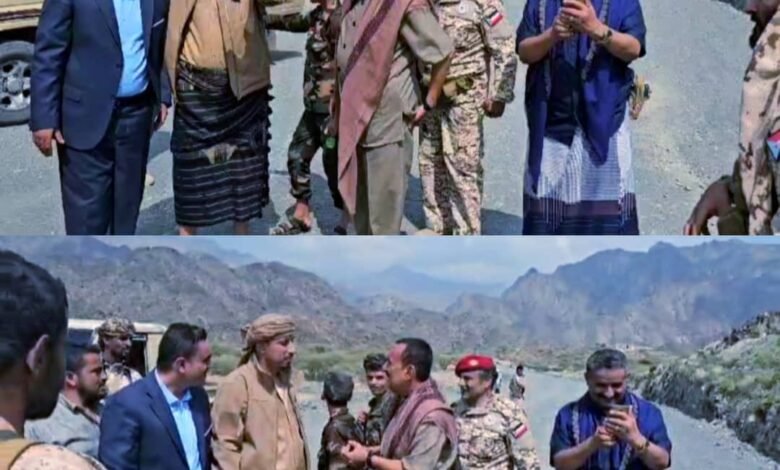 العميد النوبي وقيادات عسكرية يتفقدون مشروع طريق الشهيد القائد ابو اليمامة في منطقة العسكرية يافع 1 U¢U