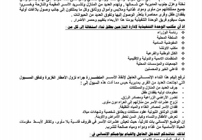 نداء عاجل لإنقاذ أسر متضررة من السيول بالحديدة.. 1 IMG 20250828 WA00451