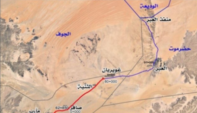 400px خريطة توضح موقع طريق العبر